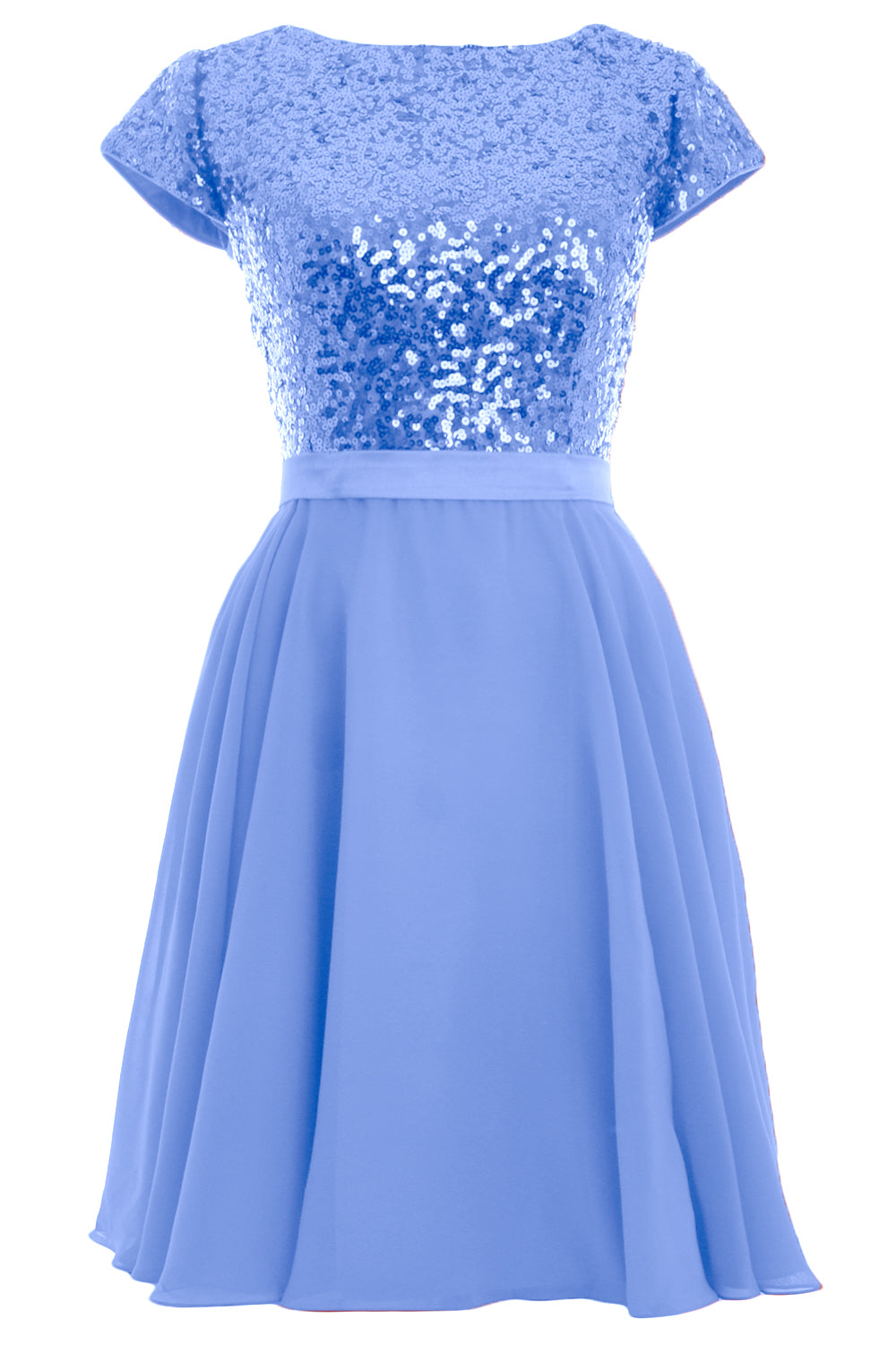 MACloth Vestido de fiesta formal de chifón corto con lentejuelas y mangas cortas para mujer