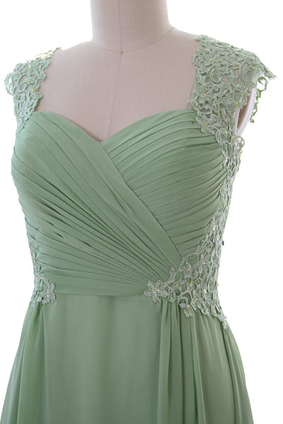 MACloth Women Long Maxi Bridesmaid Dresses Cap Sleeve Lace Evening Gown