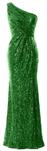 MACloth Sequin Prom Dresses with Split Mermaid One Shoulder Formal Evening Gown