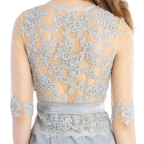 MACloth Women O Neck Beaded Lace Short Half Sleeves Mother of the Bride Dresses Wedding Bridal Party