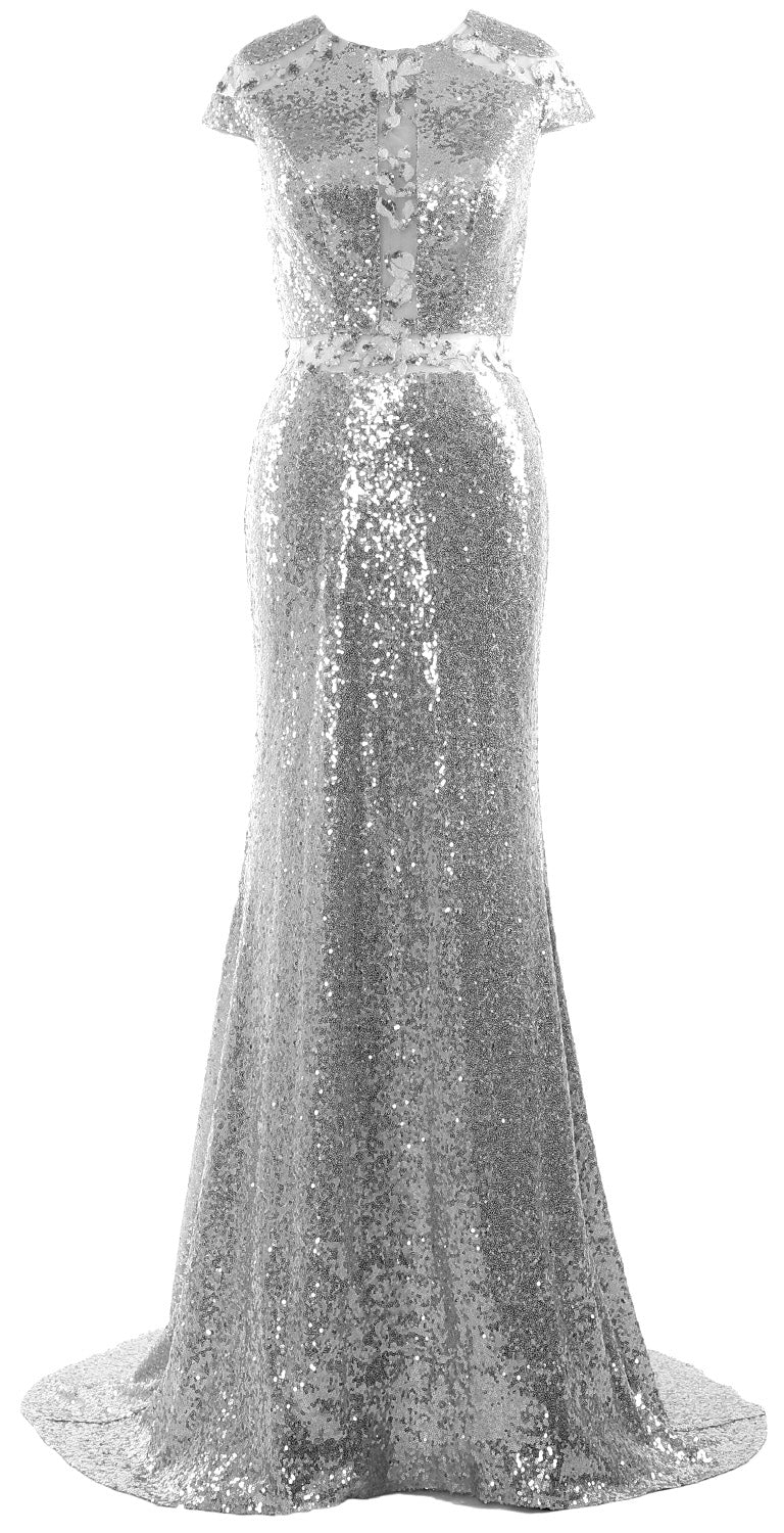 MACloth Damen Abendkleid Meerjungfrau Flügelärmel Pailletten Formelle Kleider