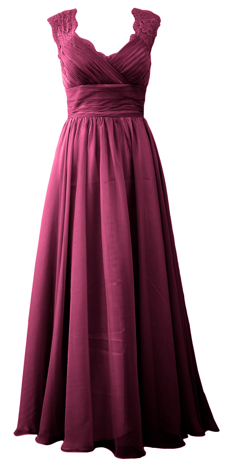 MACloth Women Vintage Long Bridesmaid Dress V Neck Lace Formal Evening Gown