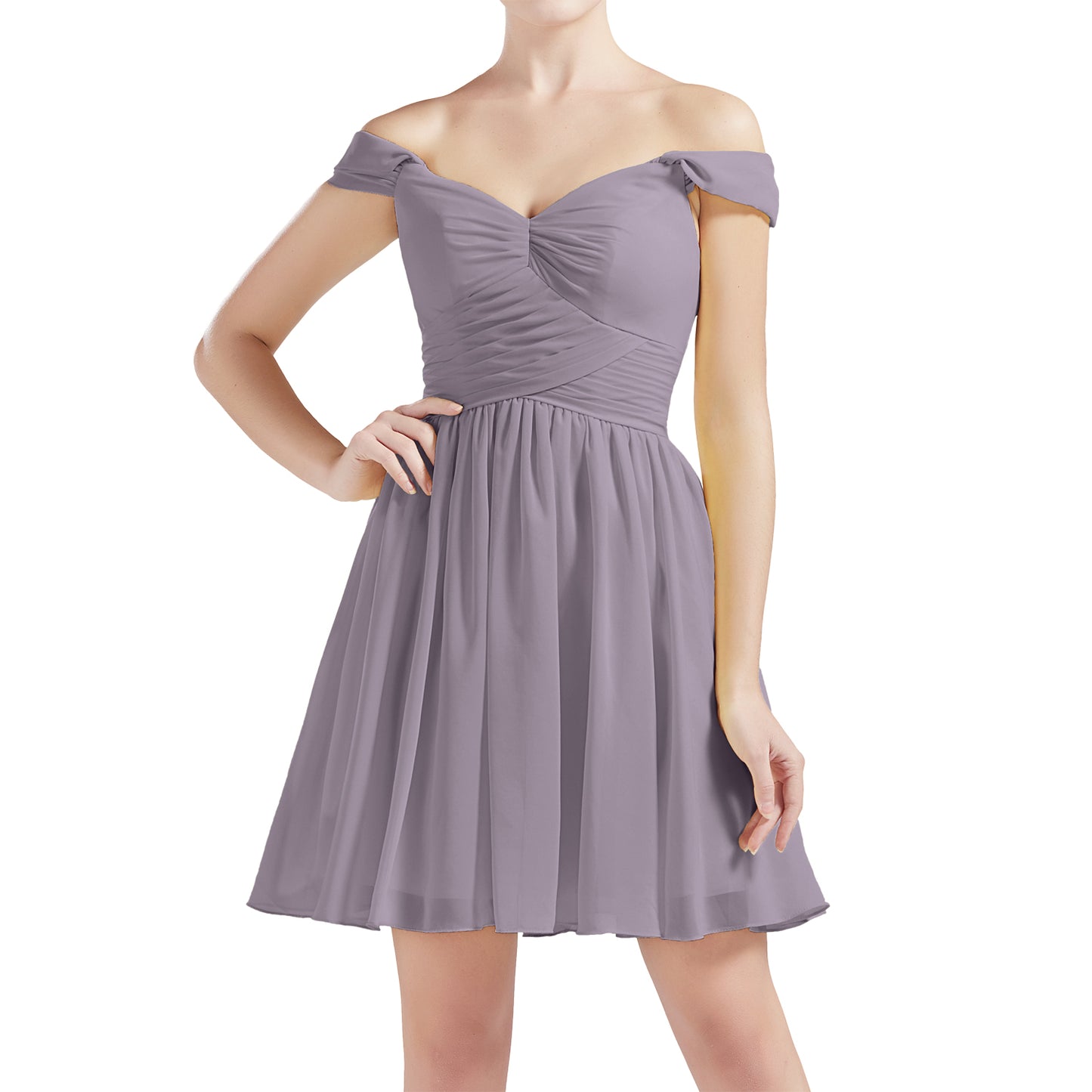 MACloth Damen Schulterfrei Kurze Chiffon Brautjungfernkleider Hochzeit Party BD MoH