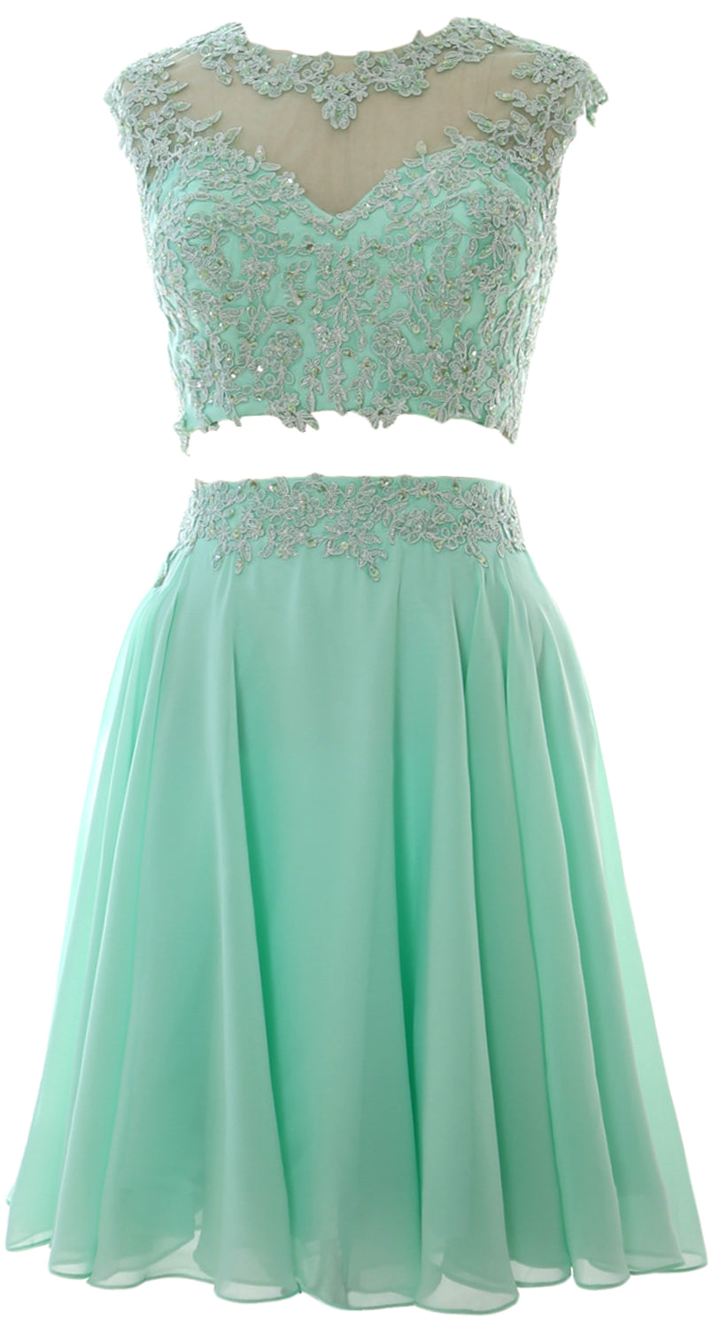 Macloth Women Vintage 2 Piece Prom Homecoming Dress Lace Wedding Party Gown Mint / Standard Size