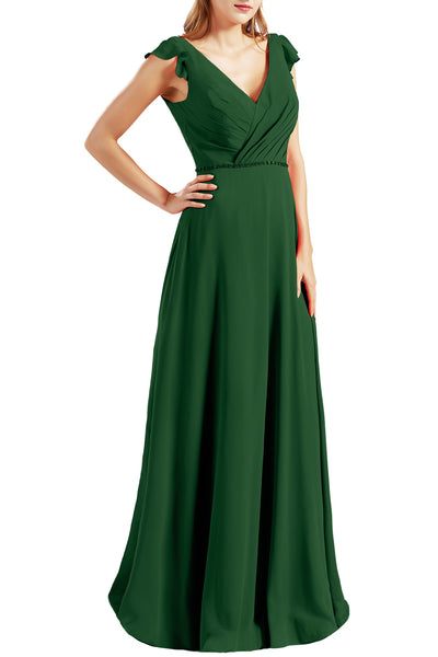 MACloth Women Cap Sleeves V Neck Chiffon Long Bridesmaid Dresses Evening Gown