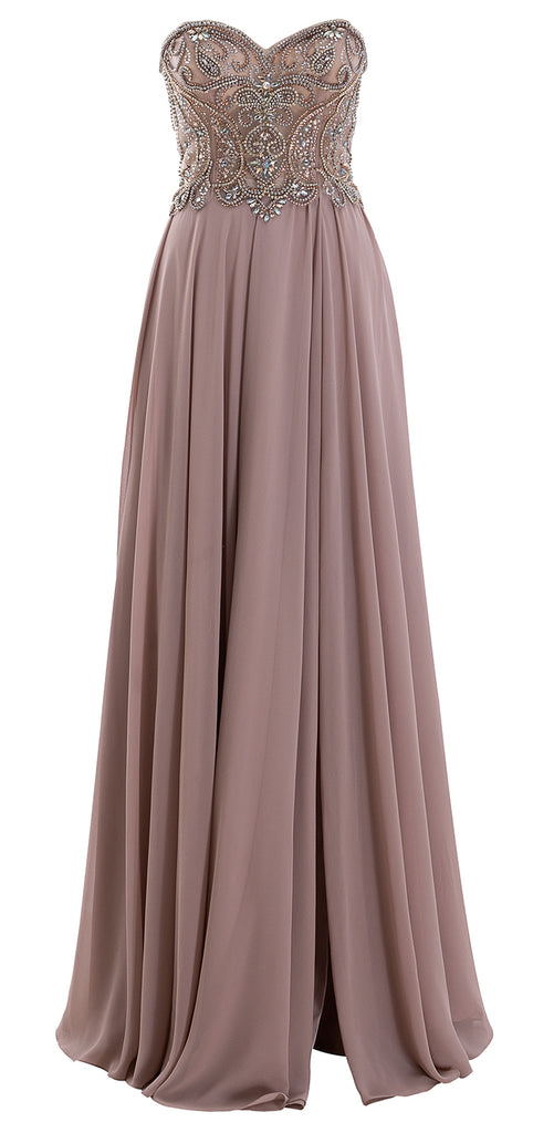 MACloth Women Strapless Beaded Chiffon Formal Evening Gown 2019 Long Prom Dress