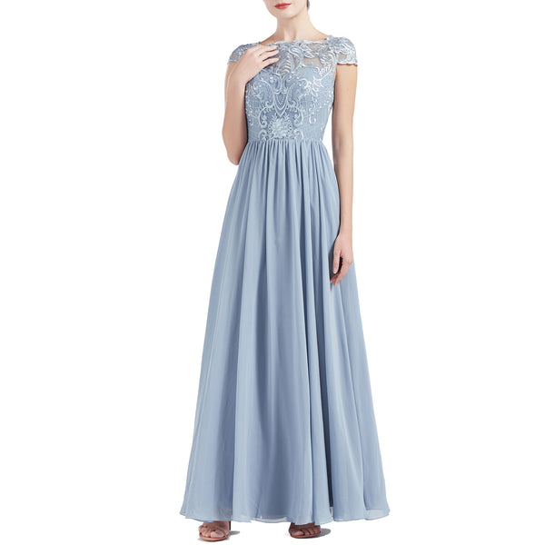 MACloth Women Cap Sleeve Scoop Lace Long Wedding Mother Bride Dresses Formal