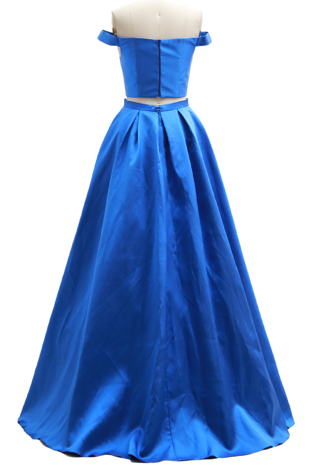 Macloth Women Prom Dresses Two Piece Off Shoulder Formal Evening Ball Gown Dark Green / Standard Size