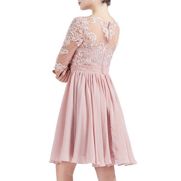 MACloth Women Half Sleeves Short Lace Beading Boat Neckline Mother of Bride Dresses Wedding Bridal Party