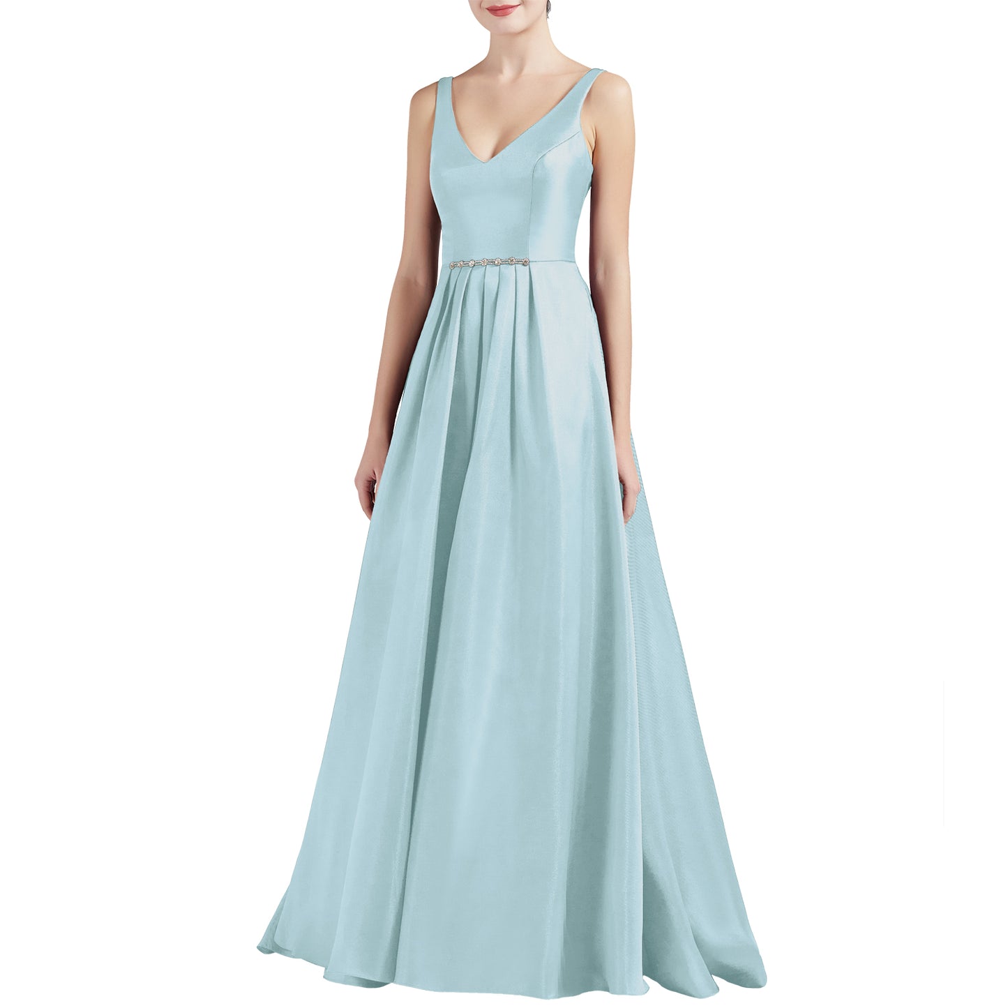 MACloth Mujeres A Línea V Cuello Largo Satén Vestidos de Fiesta de Graduación Vestido de Baile de Boda