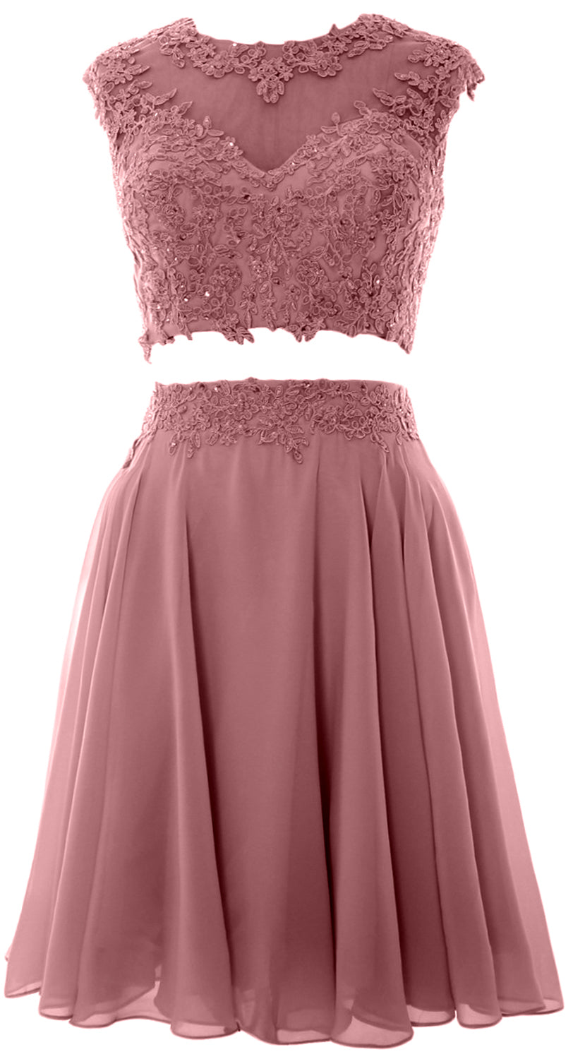 Vestido de fiesta de boda de encaje de 2 piezas estilo vintage para mujer de MACloth