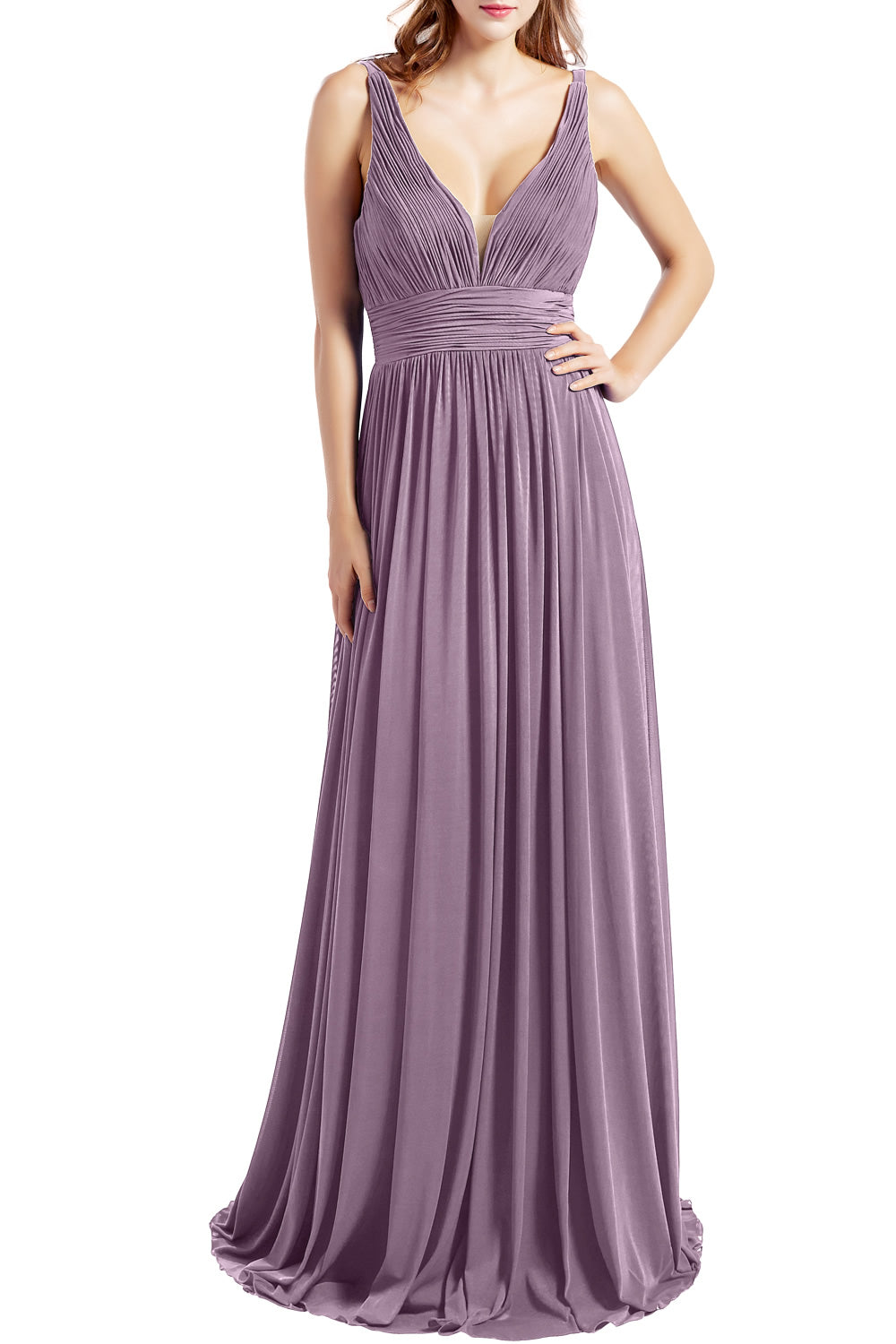 MACloth Women Sleeveless V Neck Bridesmaid Dresses Beach Wedding