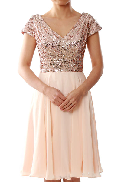 MACloth Women Short Mother of Bride Dresses Cap Sleeves Bridesmaid Sequin