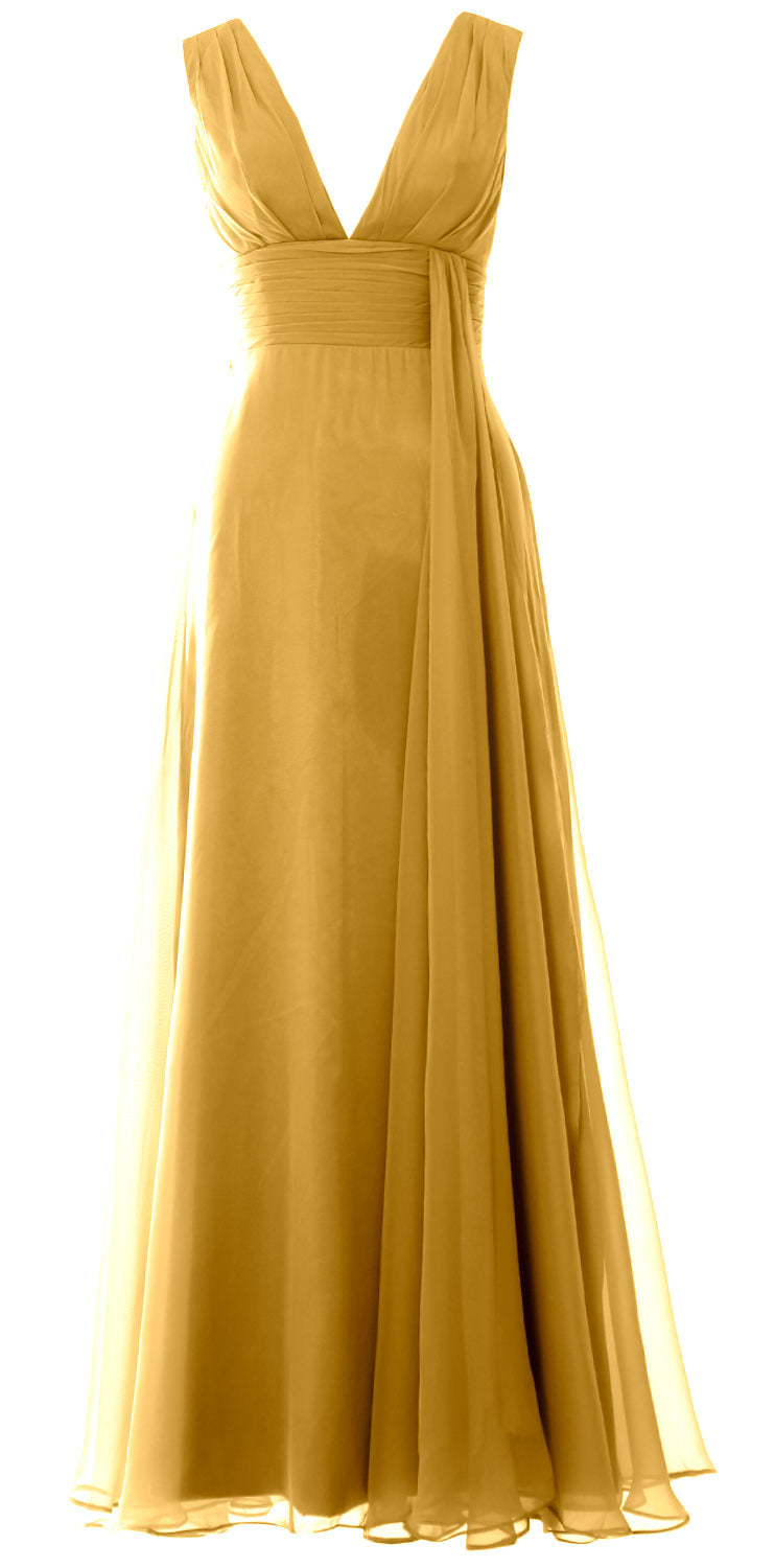 MACloth Women V Neck Long Chiffon Wedding Party Guest Bridesmaid Dress Prom Gown