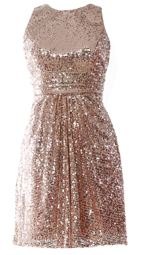 MACloth Women O Neck Short Sequin Bridesmaid Dresses