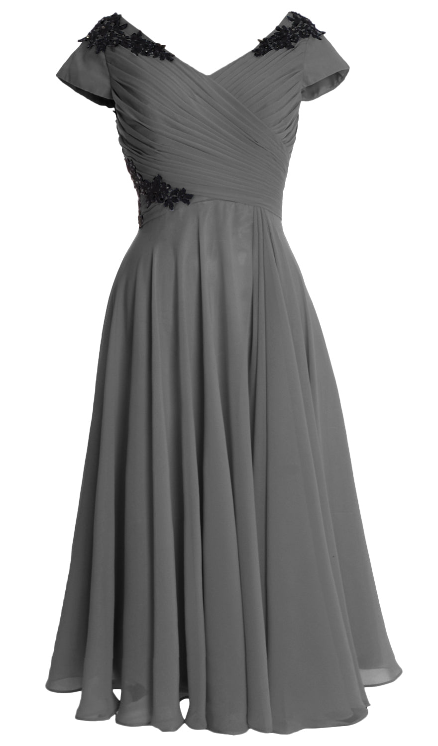 MACloth Damen Kleider für die Brautmutter, V-Ausschnitt, Flügelärmel, wadenlang, Hochzeitsgast