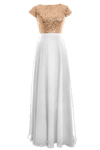 MACloth Women Cap Sleeve Sequin Long Birdesmaid Dress Wedding Party Formal Gown
