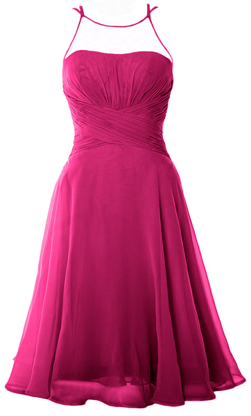 MACloth Elegant Illusion Short Cocktail Dress Chiffon Wedding Party Formal Gown