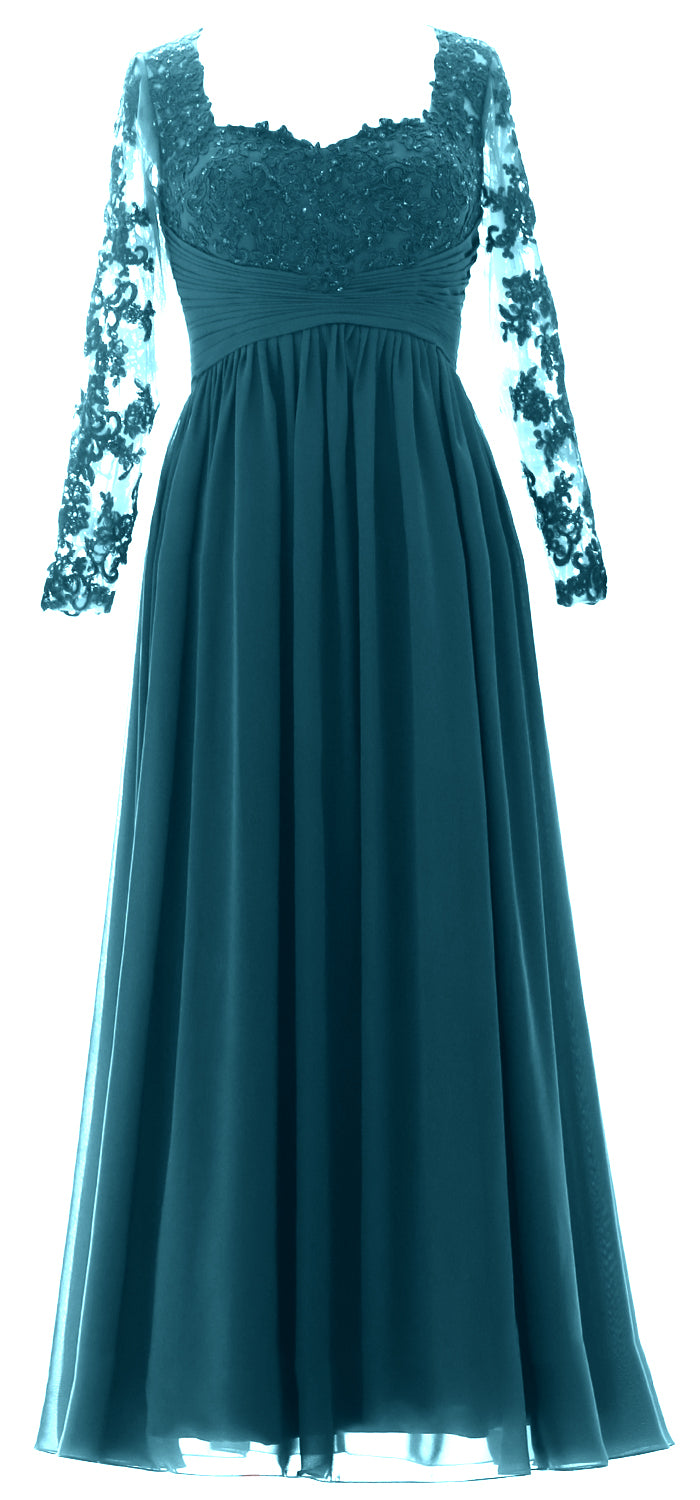 MACloth Damen Kleider für die Brautmutter, Spitze, formelles Abendkleid mit Ärmeln