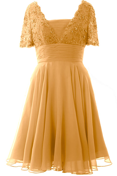 MACloth Women Mother of Bride Dress Short Sleeves Lace Wedding Party Formal Gown