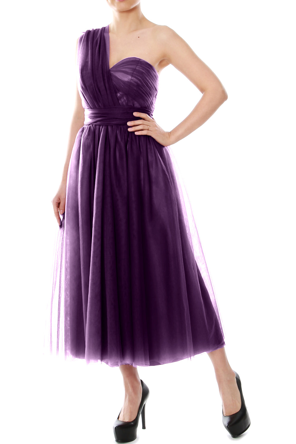 MACloth Midi Convertible Vestidos de dama de honor Vestido de fiesta de boda de tul