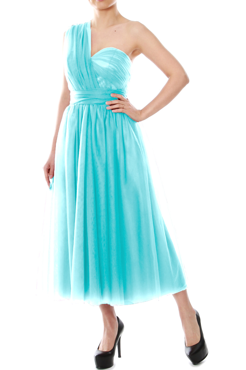 MACloth Midi Convertible Vestidos de dama de honor Vestido de fiesta de boda de tul