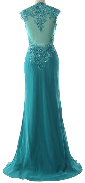 MACloth Women Mother of Bride Dresses Mermaid V Neck Lace Evening Formal Gown