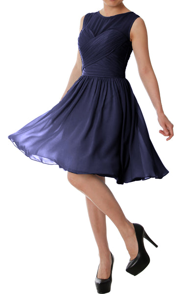 MACloth Elegant O Neck Short Bridesmaid Dress Chiffon Wedding Party Formal Gown