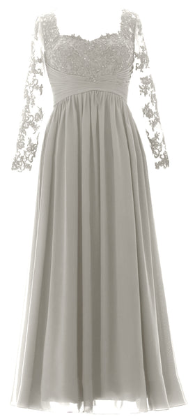 MACloth Women Mother of the Bride Dresses Lace Formal Evening Gown with Sleeves