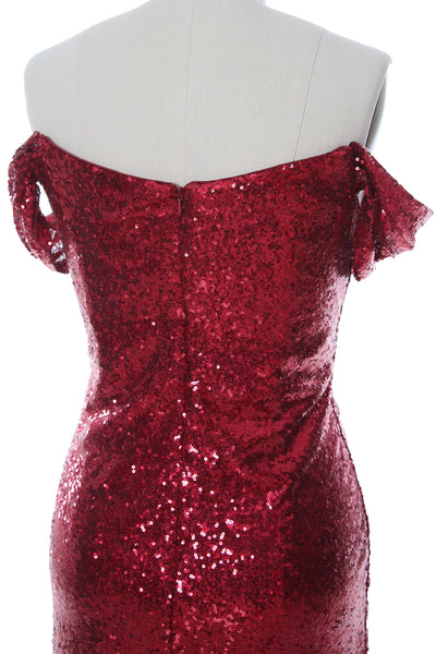 MACloth Women Off the Shoulder Prom Gown Mermaid Sequin Long Formal Evening Gown