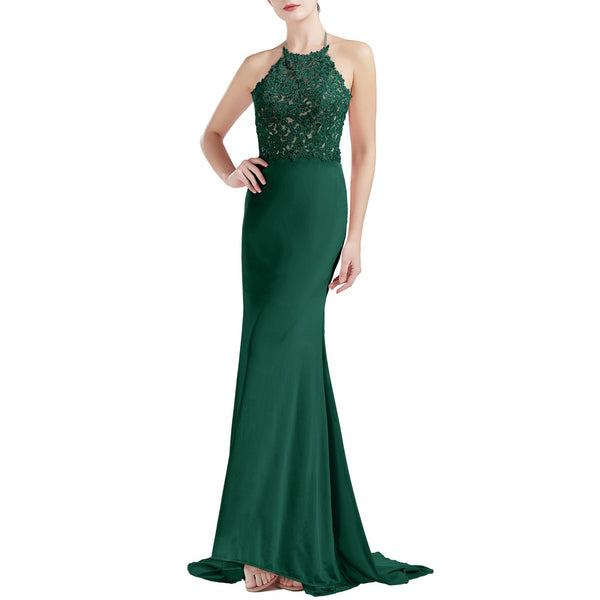 MACloth Women Sleeveless Halter Jersey Mermaid Long Prom Party Dresses Evening
