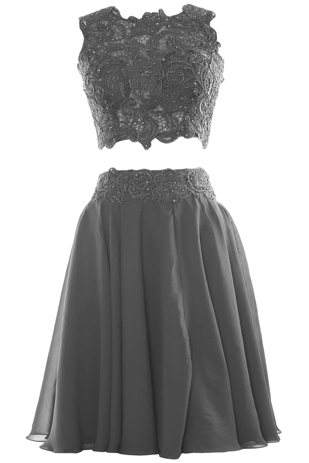 MACloth Vestido corto de gasa con encaje de dos piezas para mujer, vestido formal para fiesta de cóctel