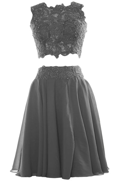 MACloth Women Two Piece Lace Chiffon Short Prom Dress Cocktail Party Formal Gown