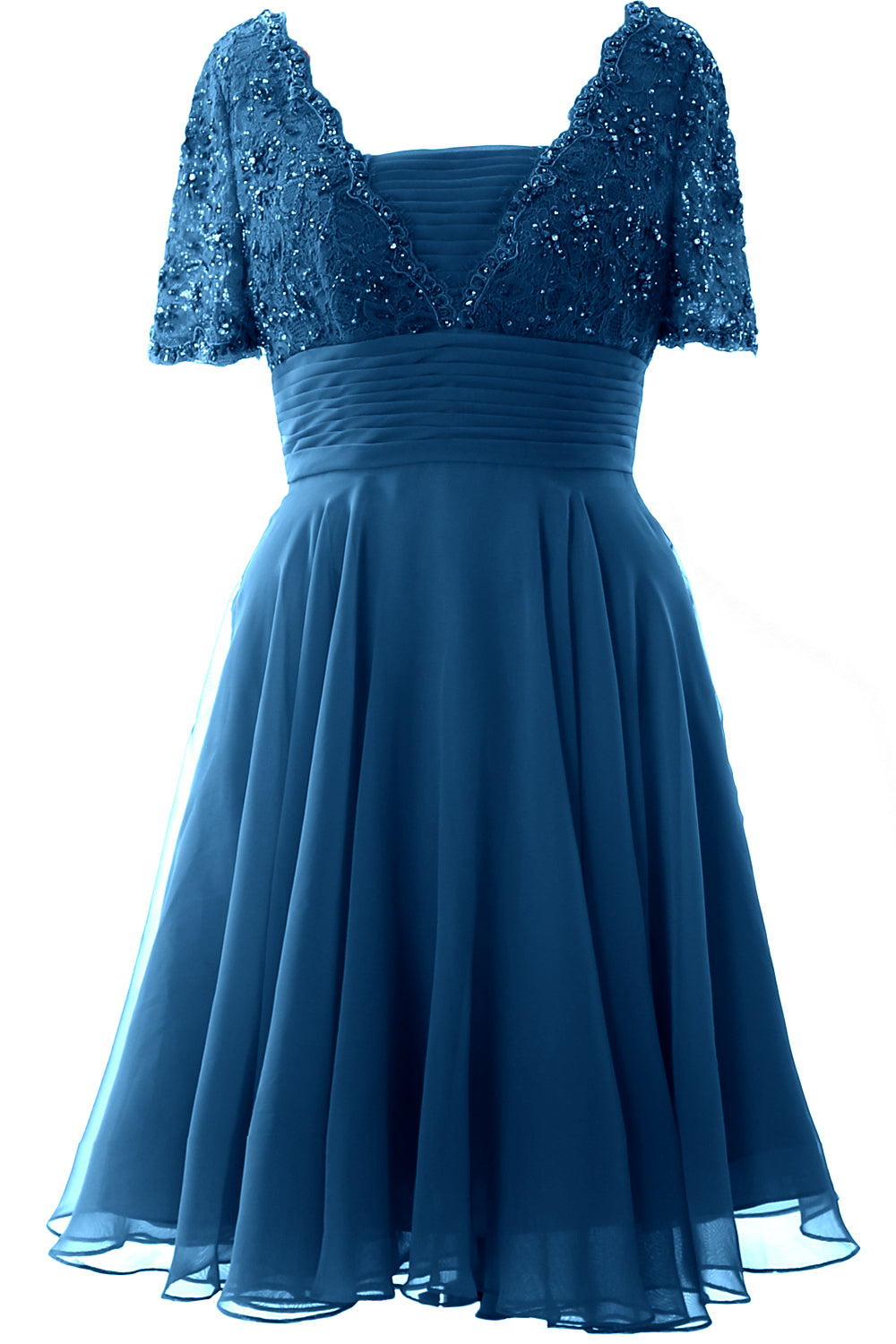 MACloth Damen Kleid für die Brautmutter, kurze Ärmel, Spitze, für Hochzeit, Party, formelles Kleid