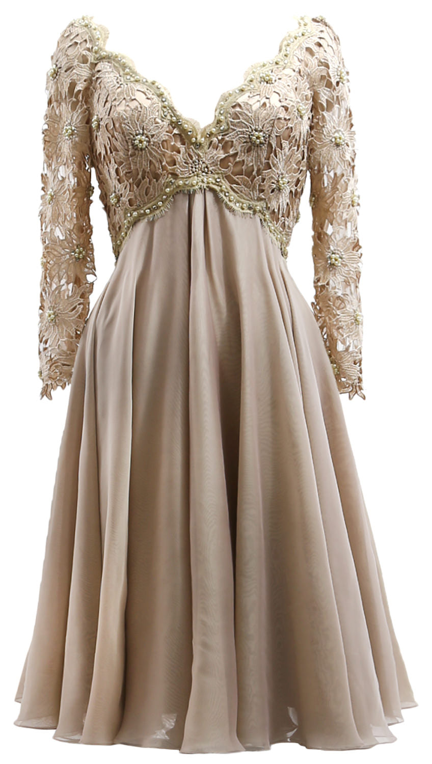 MACloth Damen Lange Ärmel Kurze Mutter Braut Kleider V Ausschnitt Cocktail Party