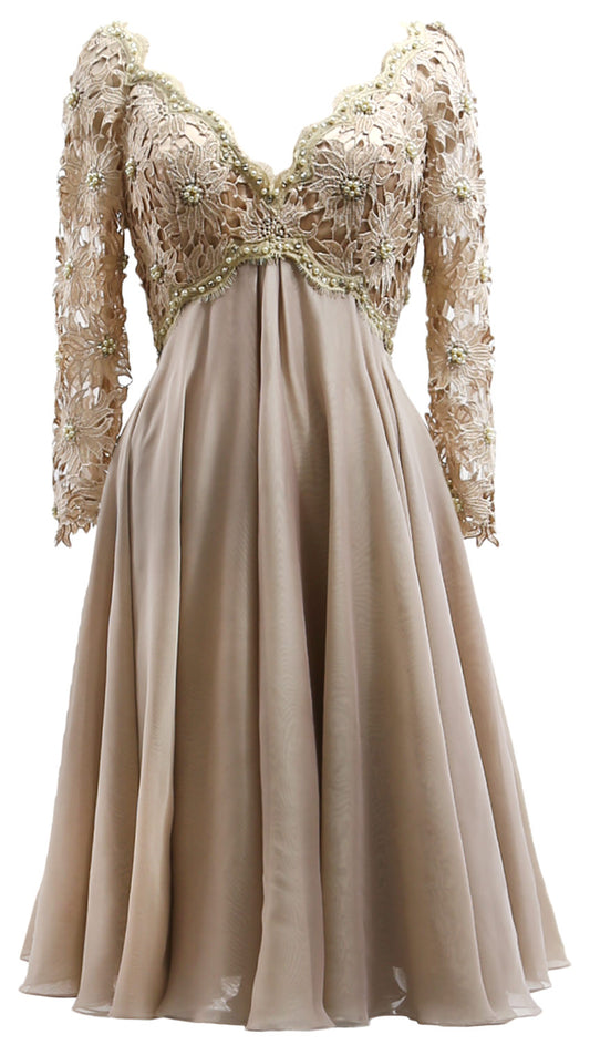 MACloth Damen Lange Ärmel Kurze Mutter Braut Kleider V Ausschnitt Cocktail Party