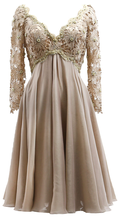 MACloth Women Long Sleeves Short Mother  Bride Dresses V Neck Cocktail Party