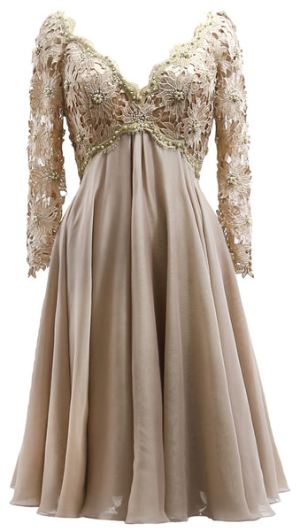 MACloth Women Long Sleeves Short Mother  Bride Dresses V Neck Cocktail Party