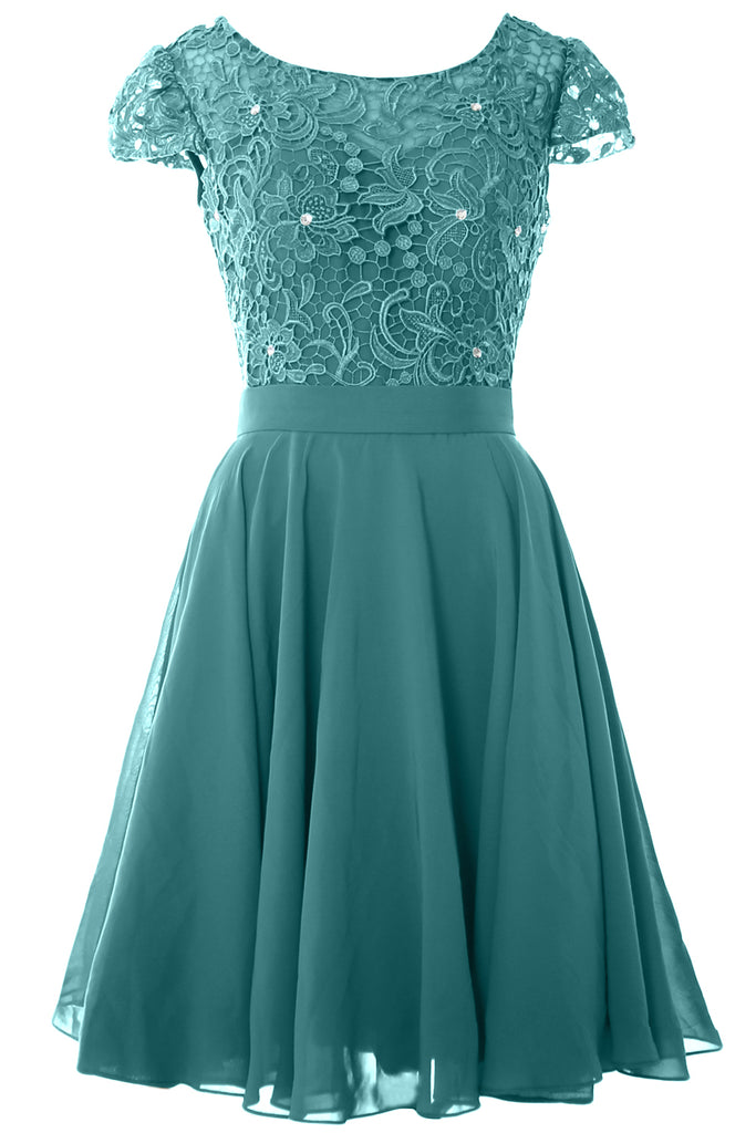 MACloth Women Short Cap Sleeve Lace Wedding Bridesmaid Mother Dresses