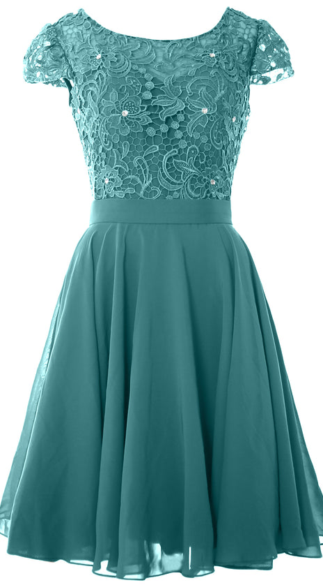 MACloth Women Short Cap Sleeve Lace Wedding Bridesmaid Mother Dresses Homecoming