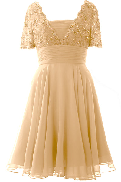 MACloth Women Mother of Bride Dress Short Sleeves Lace Wedding Party Formal Gown