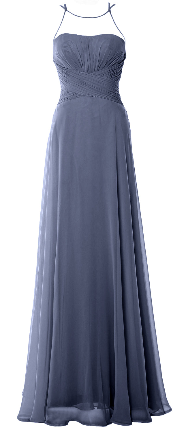 MACloth Damen Neckholder Langes Brautjungfernkleid Chiffon Schlichtes Ballkleid Formales Kleid