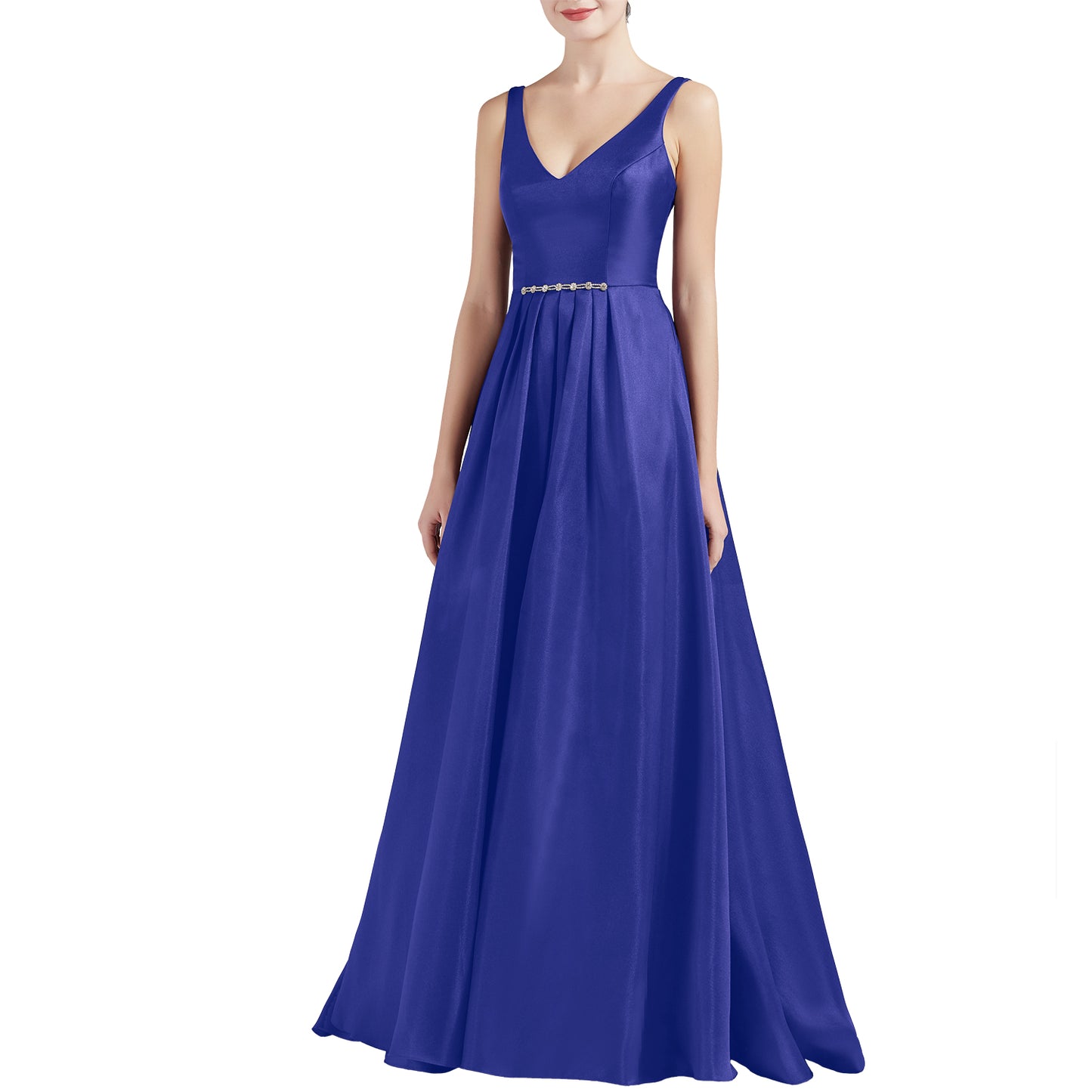 MACloth Mujeres A Línea V Cuello Largo Satén Vestidos de Fiesta de Graduación Vestido de Baile de Boda