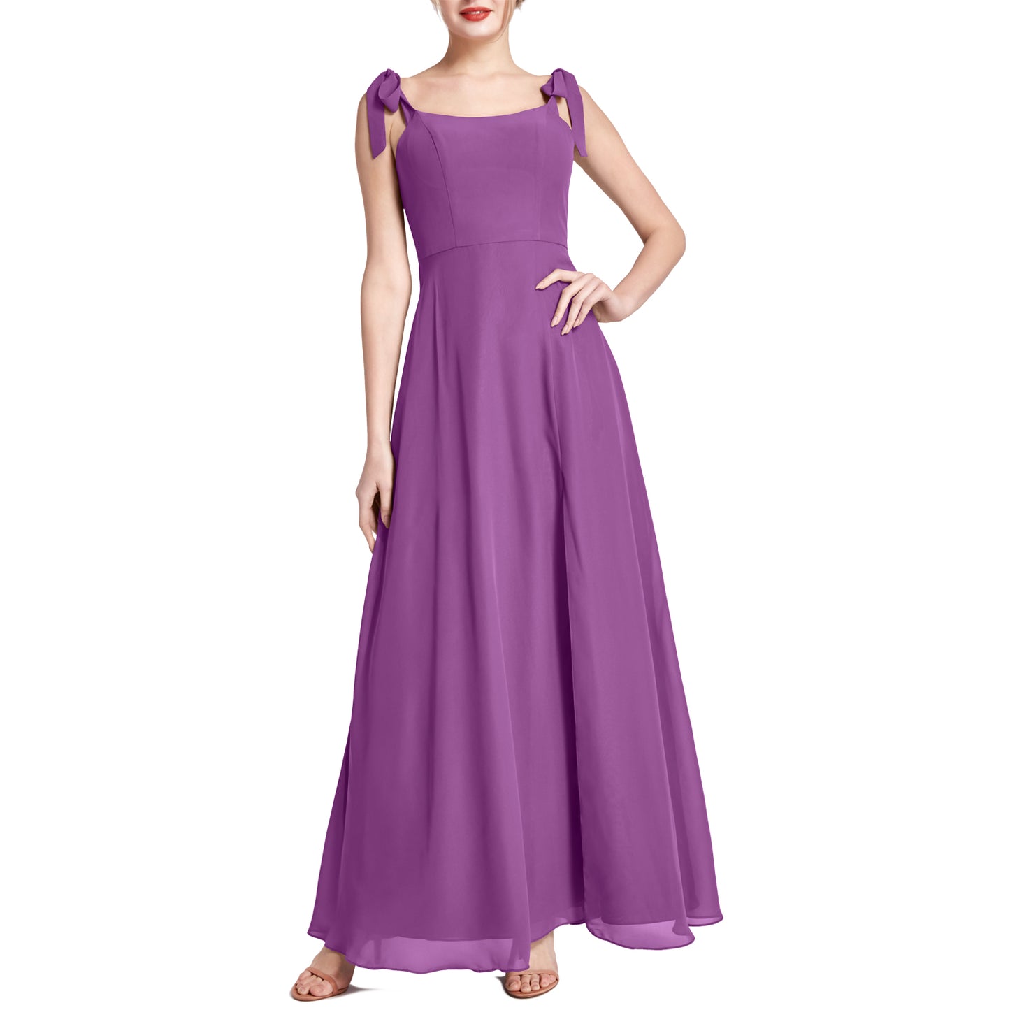 MACloth Damen Chiffon A-Linie Langes, hübsches Brautjungfernkleid für Hochzeit