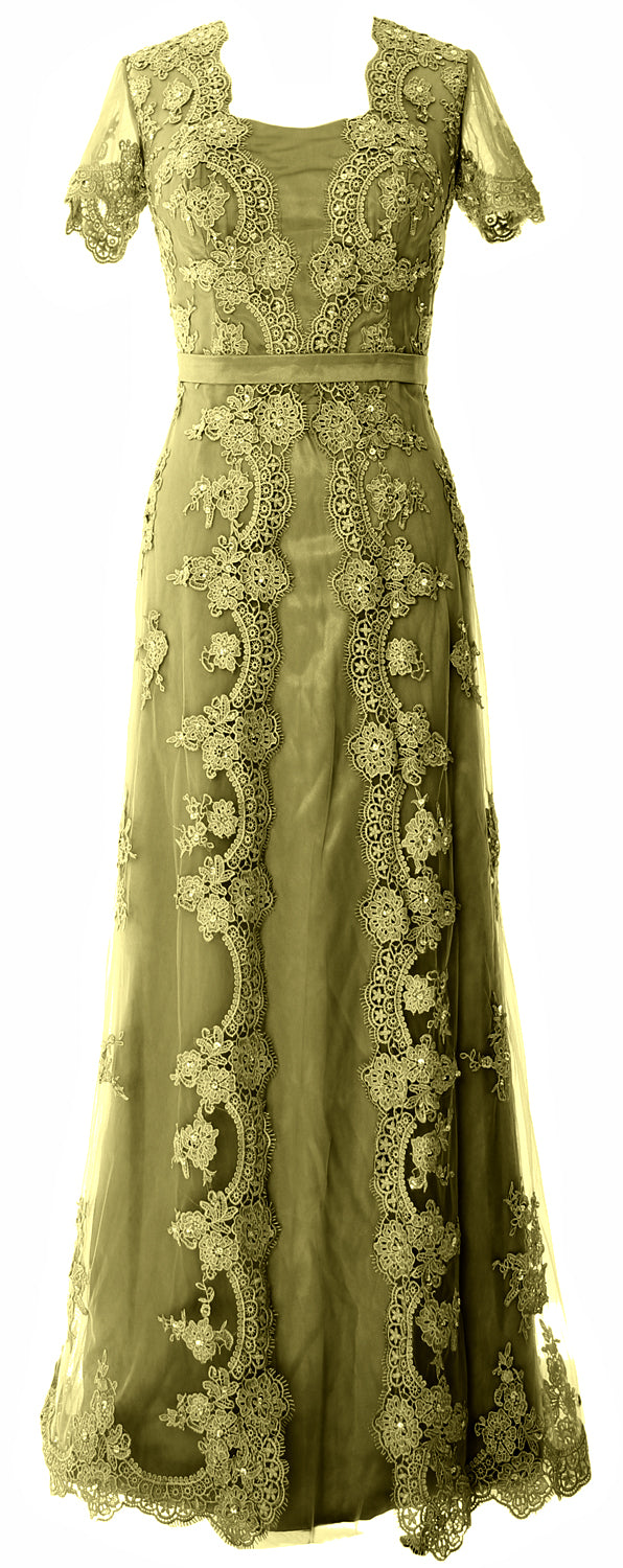 MACloth Damen Kleider für die Brautmutter, kurze Ärmel, Spitze, formelles Abendkleid