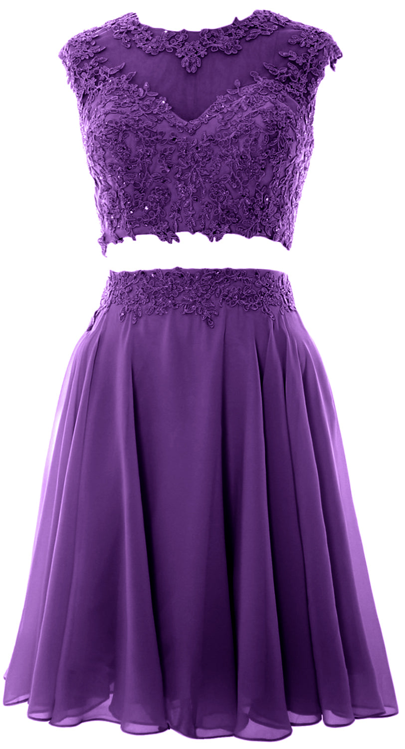 Vestido de fiesta de boda de encaje de 2 piezas estilo vintage para mujer de MACloth