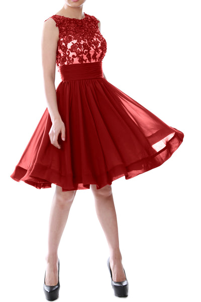 MACloth Women Beaded Lace Chiffon Short Prom Formal Dress Cocktail Party Gown