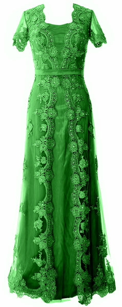 MACloth Women Mother of the Bride Dresses Short Sleeves Lace Formal Evening Gown