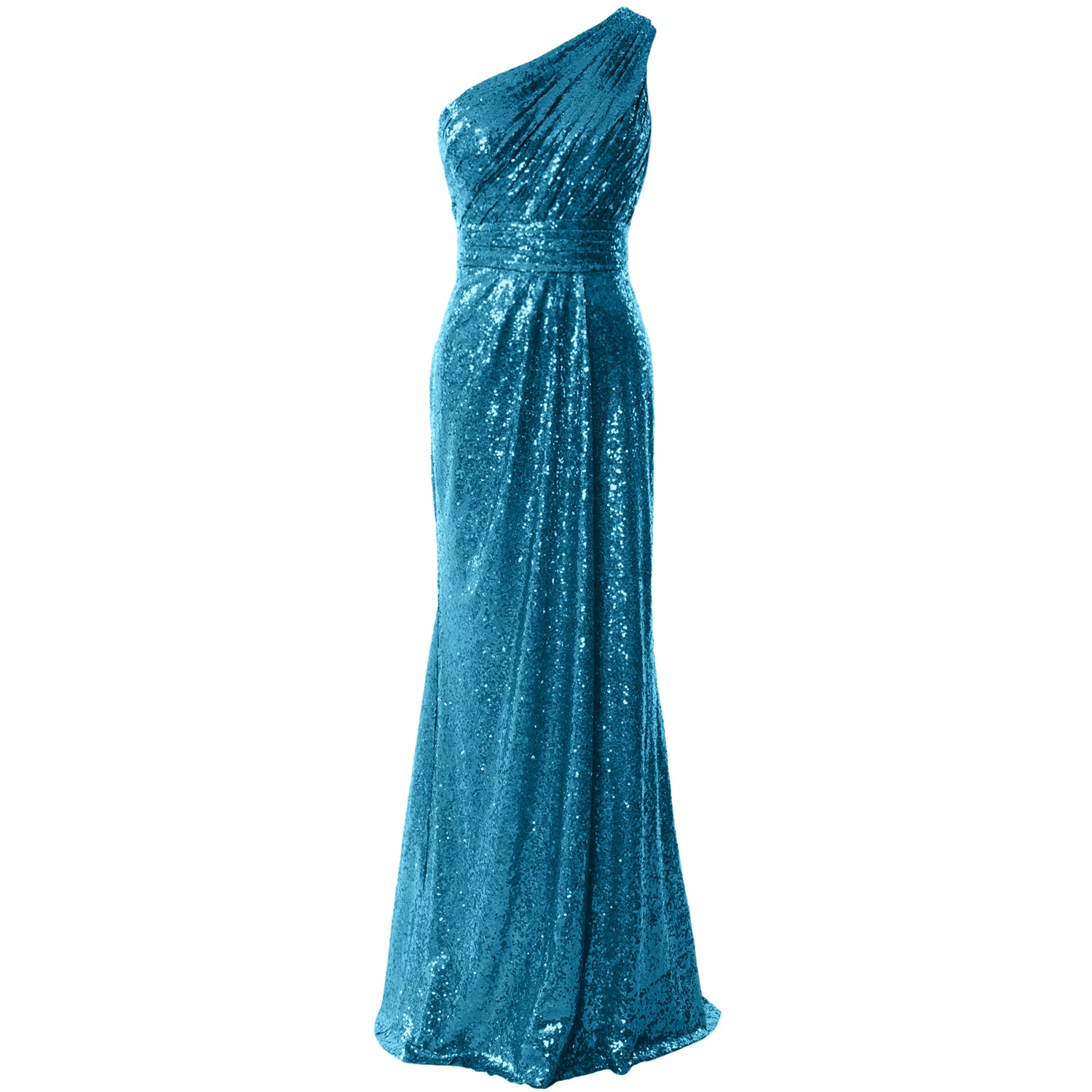 MACloth Women Bridesmaid Dresses One Shoulder Sequin Long Formal Gown