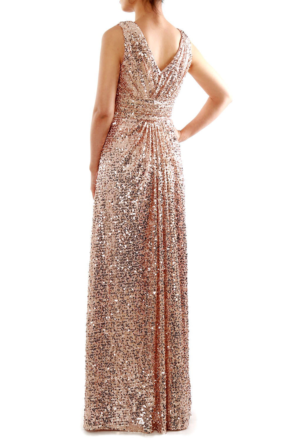 MACloth Women V Neck Formal Evening Gown Sequin Long Bridesmaid Dresses Maxi